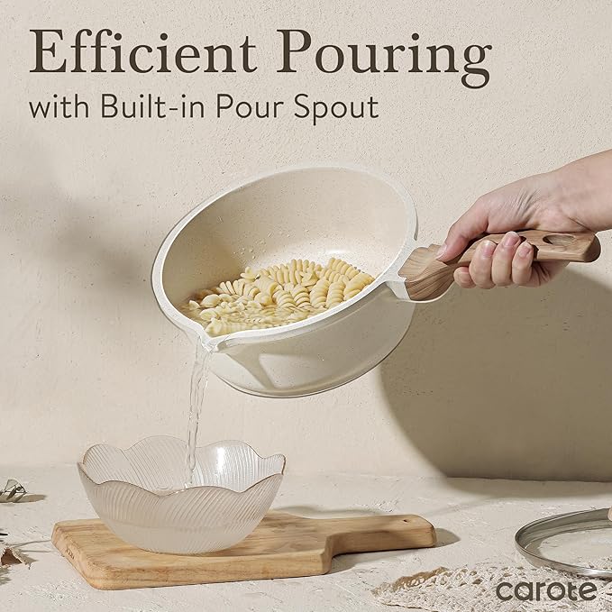 CAROTE 1.5Qt & 3.0Qt Sauce Pan Sets with Lid Cooking Pots Nonstick Saucepans Cookware Set with Pour Spout Small Kitchen Pot, Induction Comptable, Easy to Clean, PFOA FREE (White Granite)