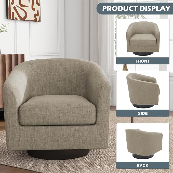 UIXE Swivel Barrel Accent Chairs Set of 2, Fabric Club Chair Upholstered Armchair for Living Room, Round Arm Chair Single Sofa Bedroom Reading Seat - Light Brown