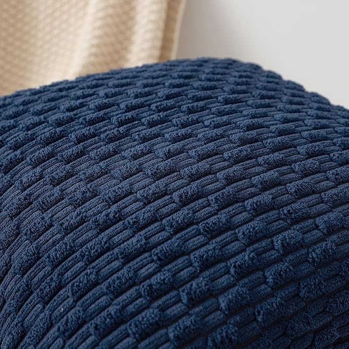 Kevin Textile Pack of 2 Corduroy Decorative Throw Pillow Covers 26x26 Inch Soft Boho Striped Pillow Covers Modern Farmhouse Home Decor for Spring Sofa Living Room Couch Bed Navy Blue