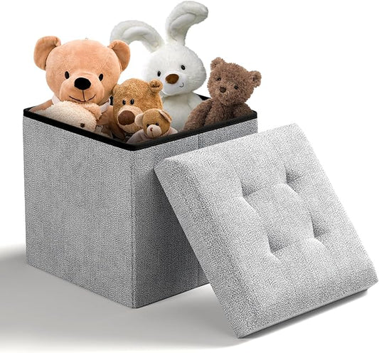 Storage Ottoman Bench, 15 Inch Ottoman Foot Rest, End of Bed Bench, Storage Chest, Load 700 lb, for Living Room, Bedroom, Entryway, Light Gray