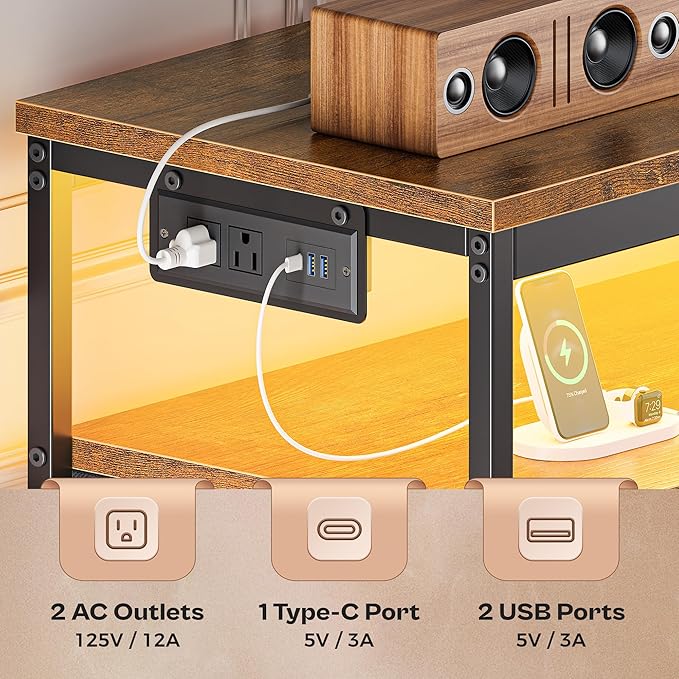 Huuger 63 Inch TV Stand for 55, 65, 70 Inch TV, Long Dresser TV Stand for Bedroom, LED TV Stand with Power Outlets, Rustic Fabric Drawer Dresser with Storage, Entertainment Center for Living Room