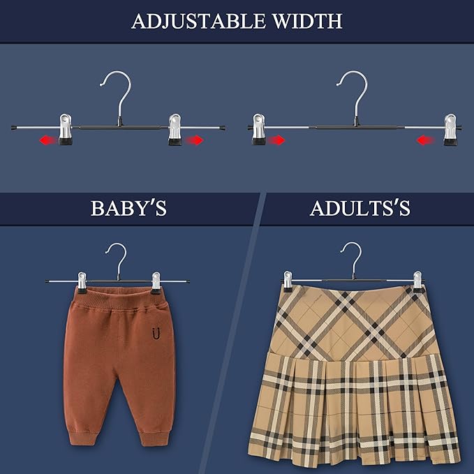 Pants Hangers with Clips 10 Pack 16Inch Adjustable Skirt Hanger for Women Non-Slip Trousers Hanger for Jeans Clothes Hangers for Pants Heavy Duty Space Saving Shorts Hangers,Black