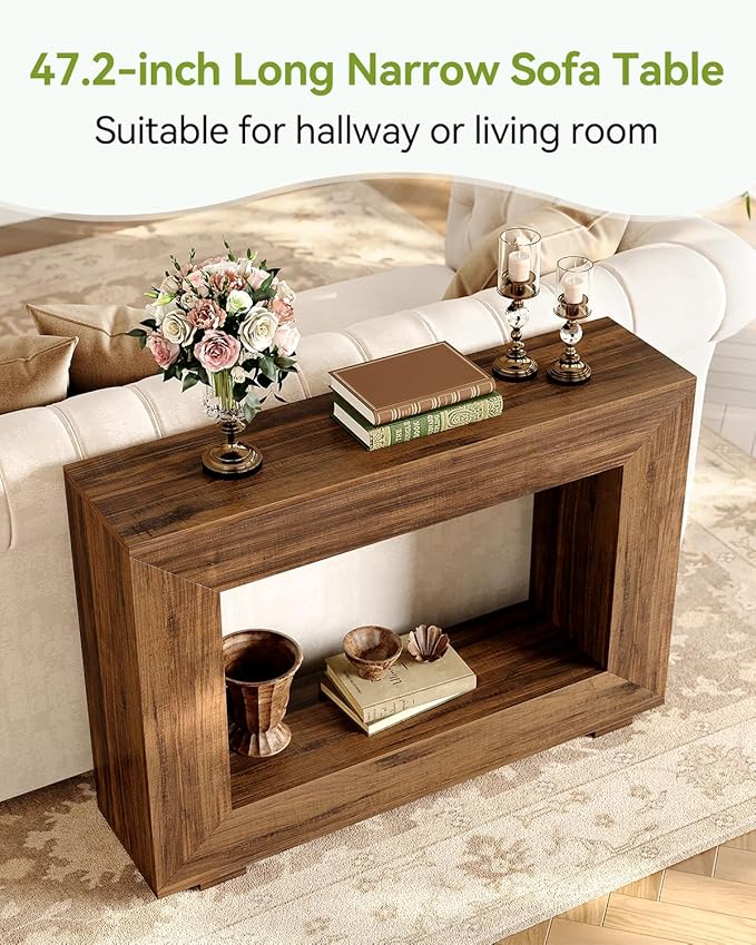 LITTLE TREE 47 Inches Console Table, Sofa Table with Storage, Modern Entryway Table for Hallway, Narrow Long Sofa Entryway Table for Living Room, Brown