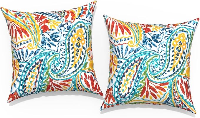 Outdoor Throw Pillow Covers 18”x18”, Decorative Pillow Covers for Patio Furniture, Modern Cushion Cases for Garden Couch Home Sofa Bed Office Chair, Pack of 2, Paisley Multi