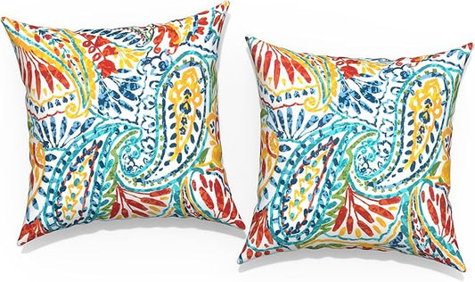 Outdoor Throw Pillow Covers 18”x18”, Decorative Pillow Covers for Patio Furniture, Modern Cushion Cases for Garden Couch Home Sofa Bed Office Chair, Pack of 2, Paisley Multi