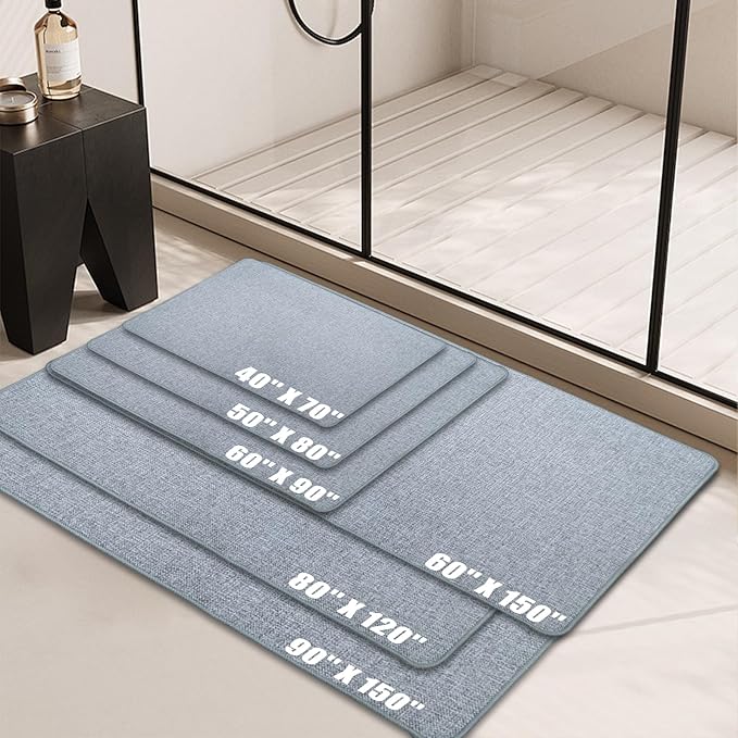 Yancorp Ultra Thin Bath Mat & Rug 24"x 35", Rubber Backed Non-Slip Bathroom Mats, Quick Dry Shower Rugs Under Door, Super Absorbent Floor Mats for Bathroom Sink & Shower Light Gray