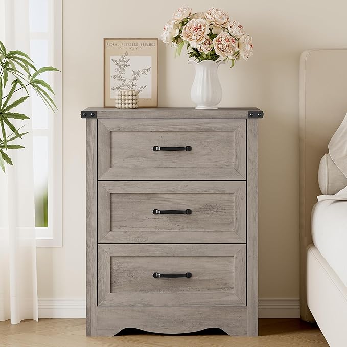 3-Drawer Dresser for Bedroom, Small Wooden Chest of Drawers with Metal Handles, Narrow Storage Cabinet with Anti-Tipping Design, Sturdy Dresser Organizer for Closet, Living Room, Entryway