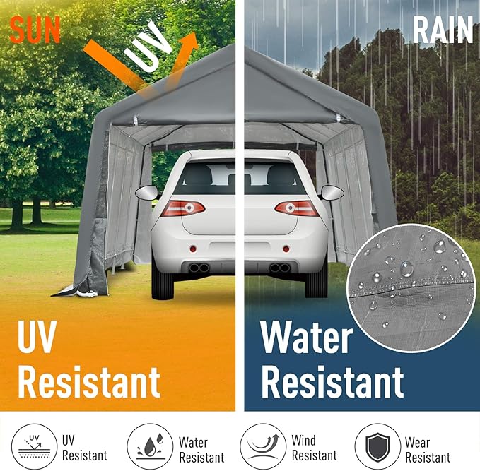 Outsunny 12' x 20' Carport Portable Garage, Heavy Duty Storage Tent, Patio Storage Shelter w/Anti-UV PE Cover and Double Zipper Doors, for Motorcycle Bike Garden Tools, Gray