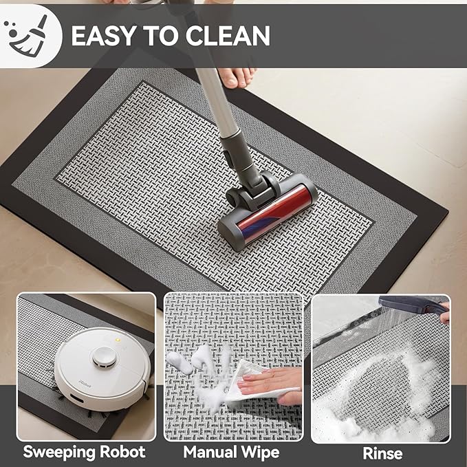 Non Slip Thin Bath Mat Bathroom Rugs, Rubber Backing Ultra Thin Bathroom Rug Fit Under Door, Quick Dry Super Absorbent Washable Shower Bath Mats, Grey 24x36