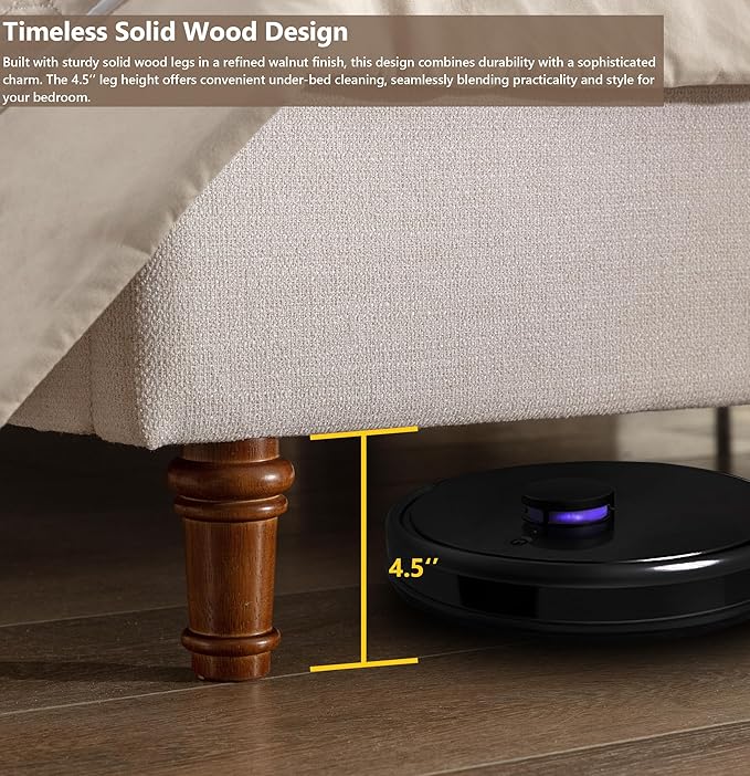 Queen Wingback Bed Frame, 54" Tall Headboard, Chenille Upholstery, Heavy Duty Support, Solid Wood Feet, Easy Assembly (Ivory White Chenille Camelback,Queen)