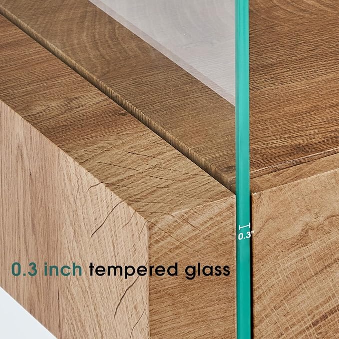 ivinta Glass Console Table with Storage Shelves, 3-Tier Modern Narrow Entryway Table with Hidden Drawer for Living Room Hallway or Entrance, 5104 (Brown, 39")