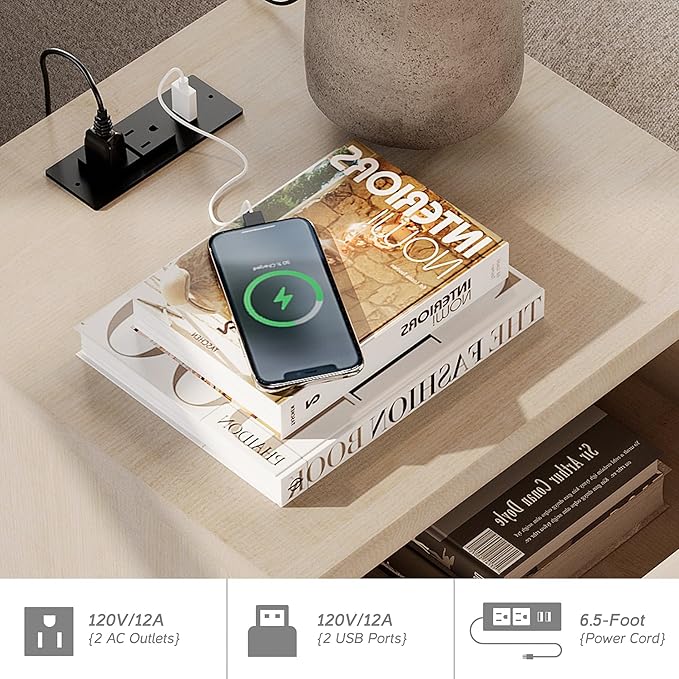 WAMPAT Farmhouse TV Stand for 100 Inch TV, 4-in-1 TV Console Table for 75/80/85/90 Inch TV, Entertainment Center with Charging Station, Kitchen Sideboard Buffet Cabinet for Dining Room, Light Oak