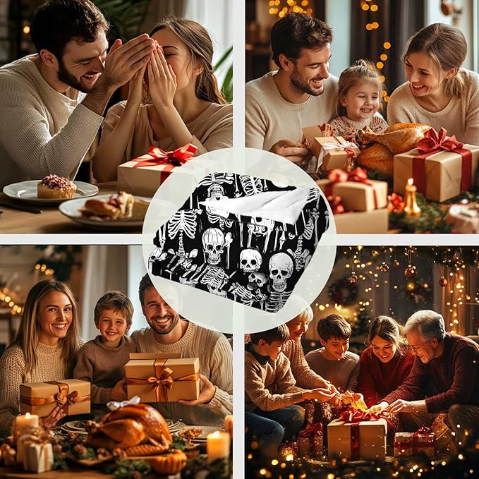 Skull Skeleton Blanket Throw, Lightweight Fleece Printed Throw Blanket, Skull Gifts for Women and Men, Home Decor, 50x60 Inches