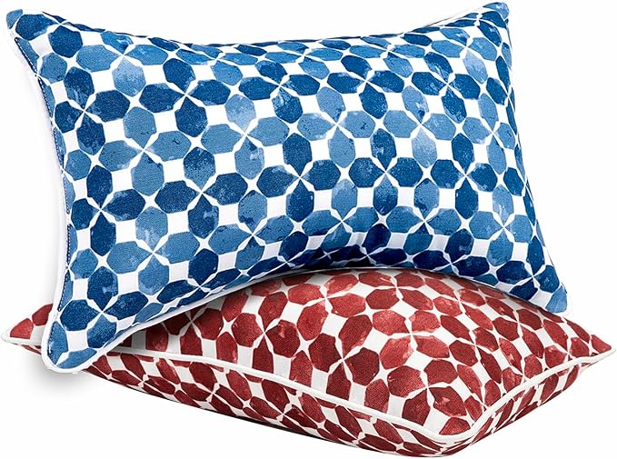 JMGBird 12×20 Inch Outdoor Lumbar Pillows Pack of 2 Colors Waterproof Throw Pillows with Insert Rectangular Decorative Garden Cushion for Home Furniture Patio Coach Sofa