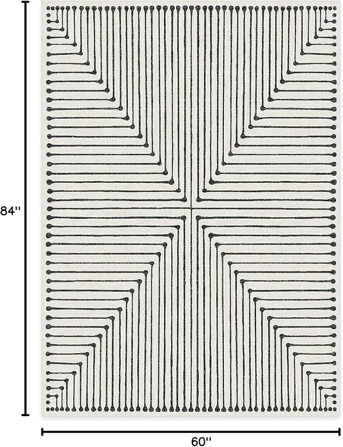 RUGGABLE x Jonathan Adler Machine Washable Modern Area Rug – Inkdrop Black & Ivory 5x7, Stain-Resistant, Non-Slip – Medium Rugs for Living Room, Bedroom, Hallway, Entryway & Office–with Standard Pad