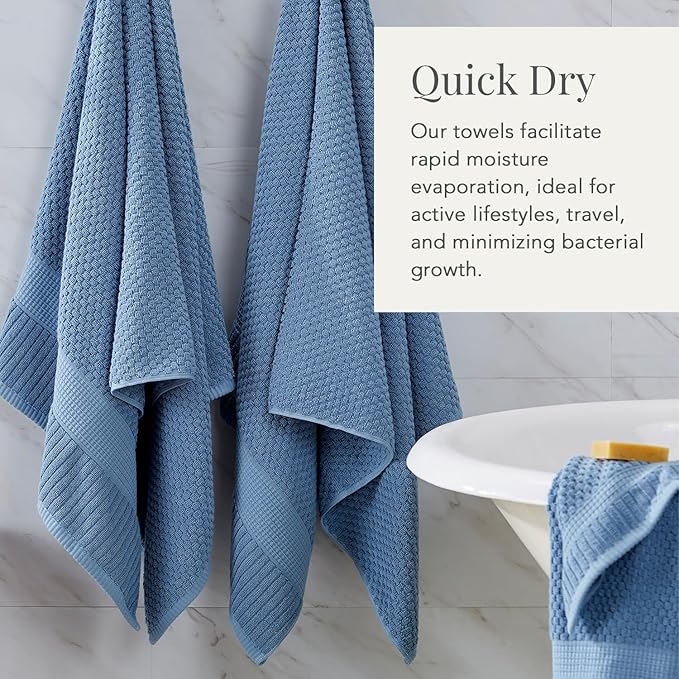 NY Loft 100% Cotton Towel Set 6 Piece | Super Soft & Absorbent Quick-Dry 2 Bath Towels 2 Hand Towels and 2 Washcloths |Textured and Durable Cotton | Trinity Collection (6 Piece Set, Blue Shadow)