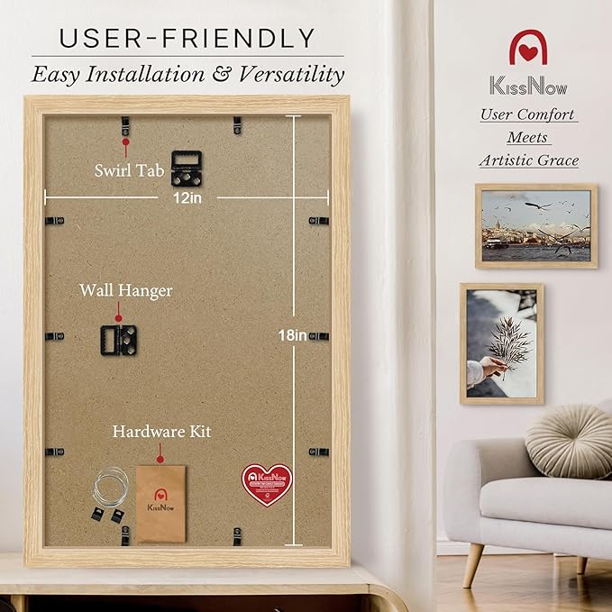 12x18 Poster Frame 4 Pack, Textured Natural Oak Wood Picture Frame, Wall Hanging