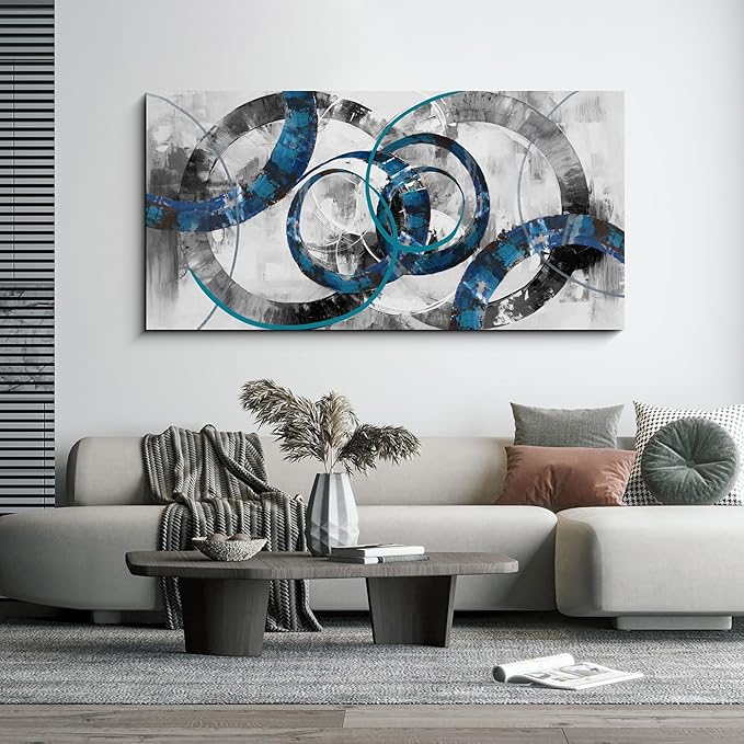 XLSJERST Blue Abstract Canvas Wall Art - Modern Art Wall Decor Wall Pictures for Living Room Bedroom Office Gray and White Paintings Artwork for Wall Size 29x58 Inches