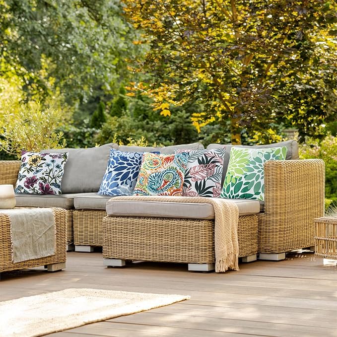 Set of 2 Waterproof Outdoor Throw Pillows with Inserts – 18x18 Inch Square Pillows for Patio Furniture, Garden Chairs, Couch, or Bench – Indoor/Outdoor Decorative Use