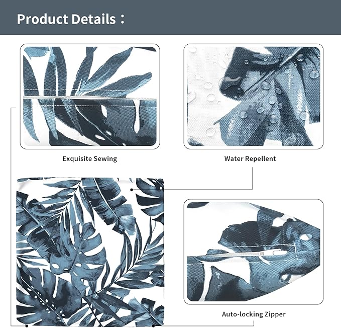 Outdoor Pillow Covers for Patio Furniture 20x20 Inch, Decorative Patio Throw Pillow Covers Set of 2, Modern Square Cushion Cases for Porch Garden Home Office, Palm Blue