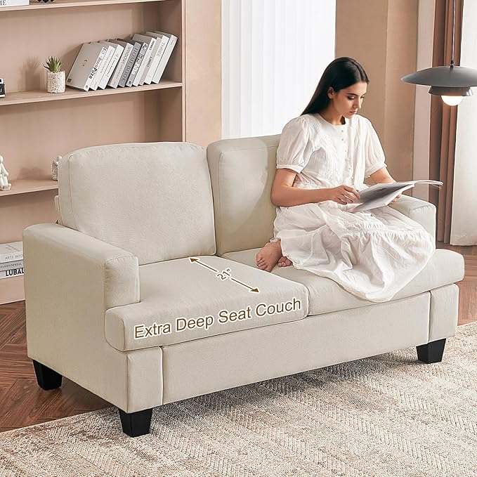 Furnimart Sectional Couches for Living Room, Modern 2 Loveseats and 3 Seater Couch, CreamDeep Seat Sofa Set, Beige Linen Sectional Sofa, Comfy Fluffy Couch with Removable Sofa Cover