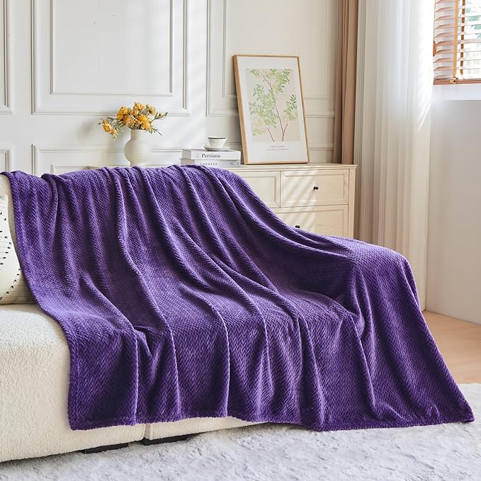 NEWCOSPLAY Super Soft Throw Blanket Dark Purple Premium Silky Flannel Fleece Leaves Pattern Lightweight Bed Blanket All Season Use (Dark Purple, Throw(50"x60"))