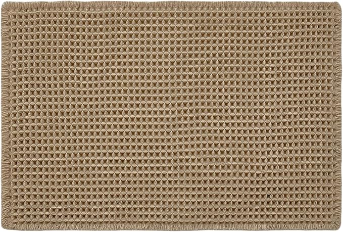 Waffle Bath Mat, Boho Bathroom Rugs Non Slip Washable Super Absorbent Quick Dry Farmhouse Bathroom Decor, 36"x24" Khaki