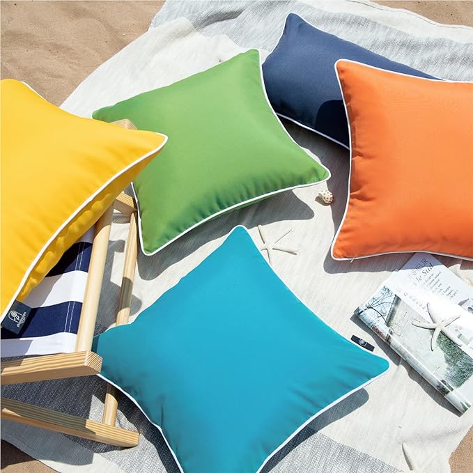 Phantoscope Pack of 2 Outdoor Waterproof Solid Throw Decorative Pillow Cover Decorative Square Outdoor Pillows Cushion Case Patio Pillows for Couch Tent Sunbrella, Teal Blue 20x20 inches 50x50 cm