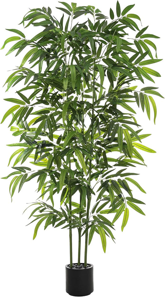 Artificial Tree Fake Plants, Artificial Bamboo Tree 5FT Tall in Black Potted, Artificial Tree Indoor Decor Bamboo Silk Tree with Natural Wood Trunk, for Home Office Living Room Modern