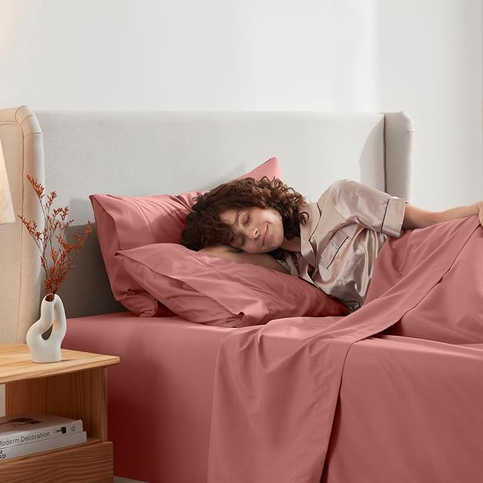 Nestl King Sheet Set - Luxury 1800 Ultra-Soft Microfiber King Bed Sheets - Double Brushed - Deep Pockets - Easy Fit - 4 Piece Set - Bedding Sheets & Pillowcases (King, Pink Clay)