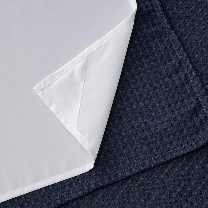 River Dream Heavyweight No Hooks Required Dotted Waffle Weave Shower Curtain with Snap in Liner -Stall 54W x 80H,Hotel Grade,Spa Like Bath Curtain,Navy