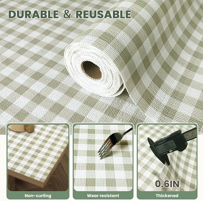 Drawer Liner and Shelf Liner for Kitchen Cabinet Liner Non-Adhesive Non-Slip Shelf Paper, Thick Strong Grip Waterproof Easy to Clean for Shelves, Cupboard, Desks, Green Plaid Pattern, 23.6 in x 20 FT