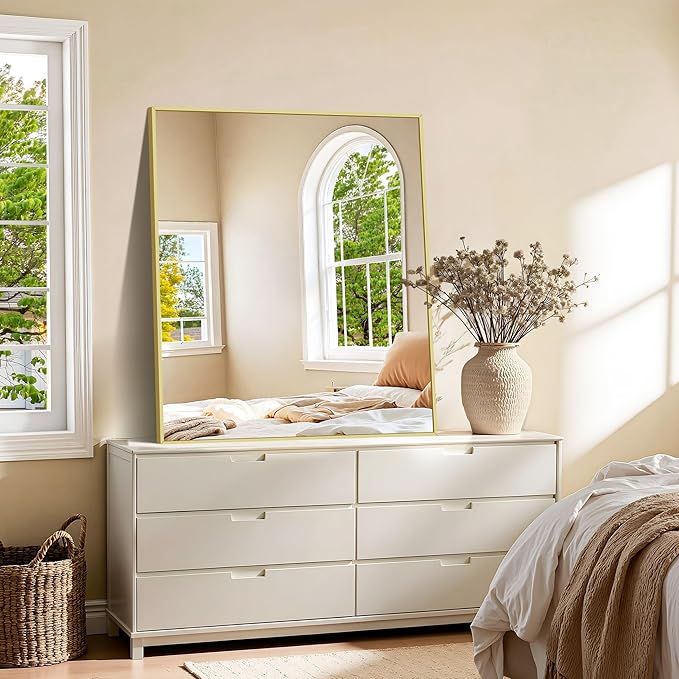 KOCUUY Gold Bathroom Mirror, 30"x36" Rectangle Bathroom Mirror for Wall, HD Tempered Glass, Anti-Rust Frame, Modern Design for Bathroom, Bedroom, Living Room, Entryway