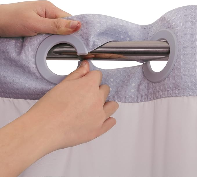 River Dream Heavyweight No Hooks Required Dotted Waffle Weave Shower Curtain with Snap in Liner - 71W x 74H,Hotel Grade,Spa Like Bath Curtain,Lilac