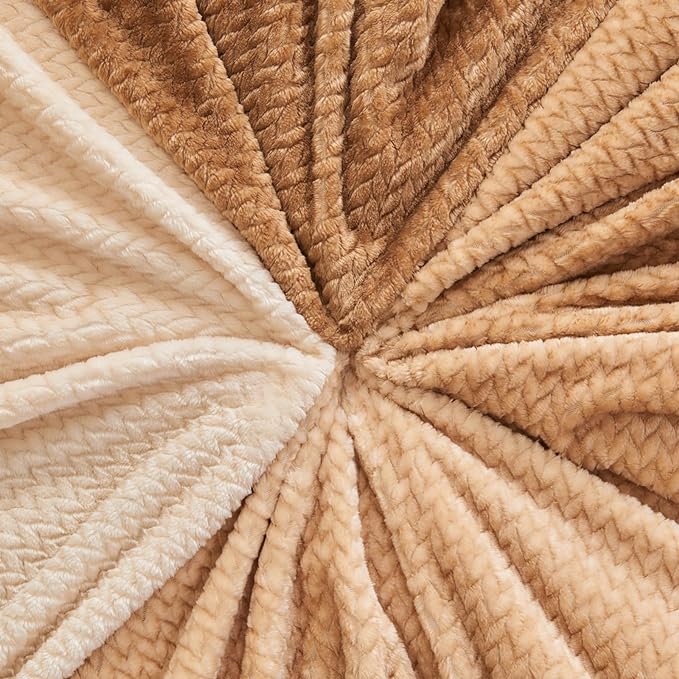 NEWCOSPLAY Super Soft Twin Blanket Ombre Brown Premium Silky Flannel Fleece Leaves Pattern Lightweight Bed Blanket All Season Use (Ombre Brown, Twin(60"x80"))