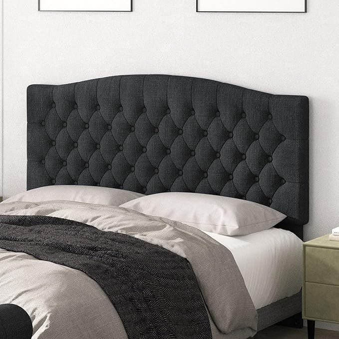 Queen Headboard Only, Upholstered Headboard for Adjustable Bed Linen Tufted Queen/Full Size Wall Mounted Head Board with Solid Wood Legs Head Board, Dark Gray