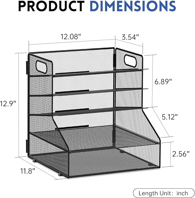 SUPEASY 5-Tier Desk File Organizer, Metal Letter Paper Tray, Desk Organizers and Accessories for Home Office Supplies, Black