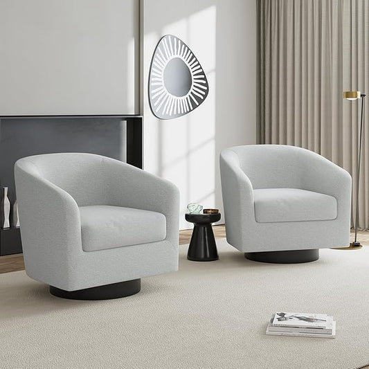 UIXE Swivel Accent Chairs Set of 2, Chenille Barrel Chair Upholstered Armchair for Living Room, Modern Round Arm Chair Small Single Sofa Bedroom Reading Seat - Beige