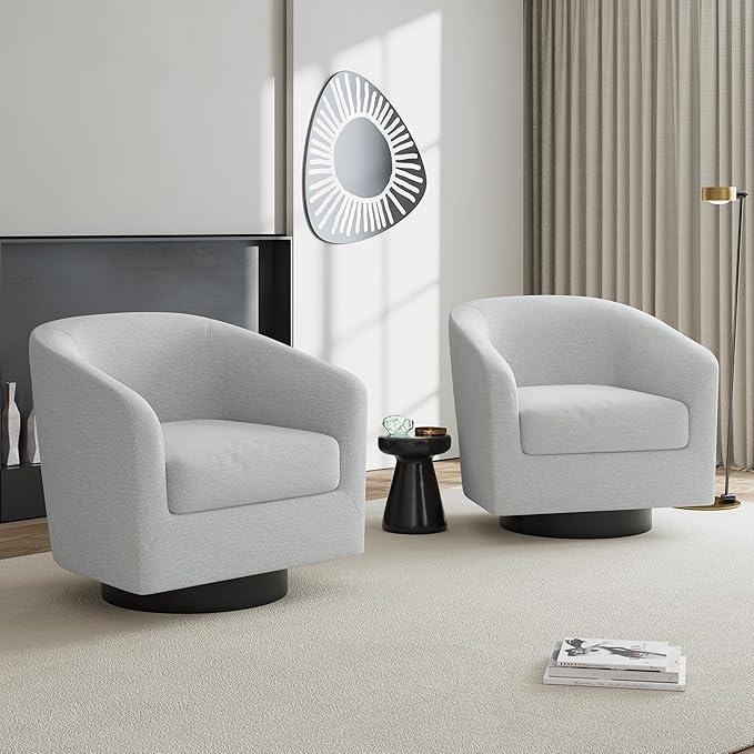 UIXE Swivel Accent Chair, Chenille Barrel Chairs Upholstered Armchair for Living Room, Modern Round Arm Chair Small Single Sofa Bedroom Reading Seat - Beige