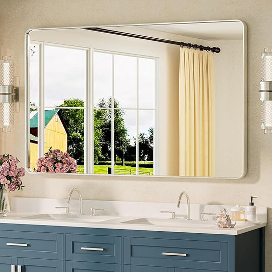 TETOTE Brushed Nickel Mirror 48 x 30 Brushed Nickel Metal Framed Bathroom Mirror, Tempered Glass, Modern Farmhouse Wall Mounted Mirror for Decorative(Horizontal/Vertical)