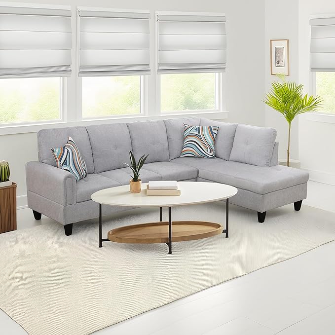 NicBex Sectional Couch 2 Pieces 66.5" L Sofa with Right Chaise Flannel L Shaped Cloud Couch for Living Room Furniture Sets with Cushion, Modular Sofa for Living Room & Small Apartment, Silver Gray