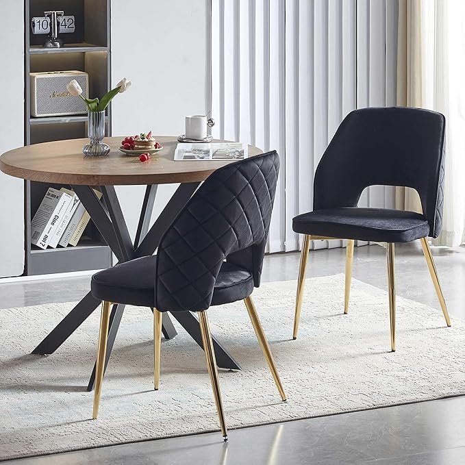 NORDICANA 3-Piece Dining Table Set for 2 - Space Saving 37-Inch Round Table and Chairs, 2 Seaters Dining Set with Upholstered Dining Chairs (Black)
