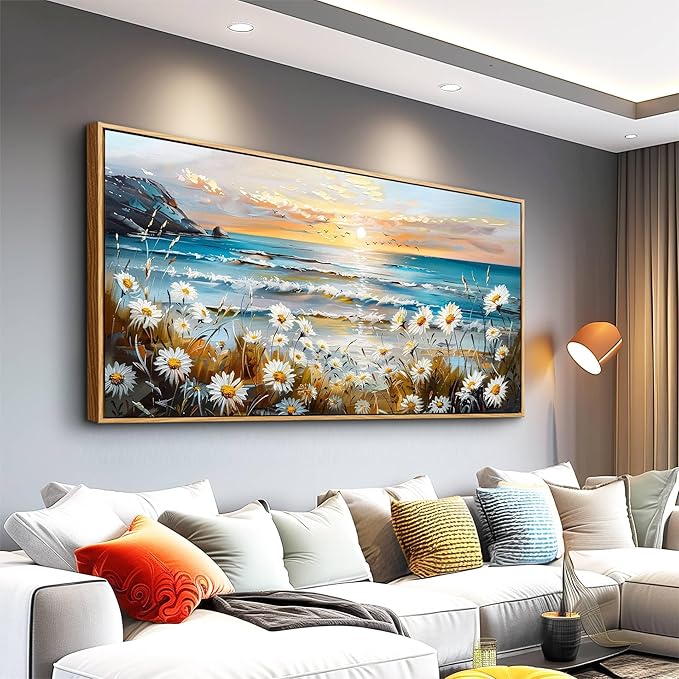 PHAOHUAXM Large Canvas Wall Art Flowers Farmhouse Bedroom Wall Painting Wall Decor For Living Room Office Marine Landscape Print Nature Beach picture Artwork Poster Modern Home Decorations 24x48 In