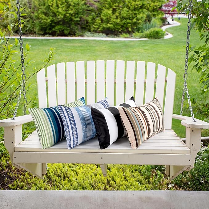 Pack of 2 12x20 Outdoor Pillows, Waterproof Throw Pillows with Inserts, Decorative Lumbar Pillows for Patio, Garden, Couch, Furniture, Sofa, Bed, Living Room(Stripe Blue Green)