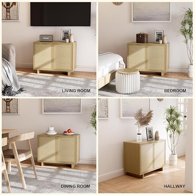 TV Stand for Living Room, Boho Entertainment Center for Bedroom with Adjustable Shelves, Farmhouse Television Stands with Large Storage, Media Console Table