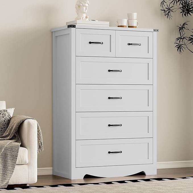 Tall 6-Drawer Dresser for Bedroom, Modern Wooden Chest of Drawers with Metal Handles, Anti-Tipping Design, Sturdy and Stable Storage Organizer for Living Room, Entryway, Home Office
