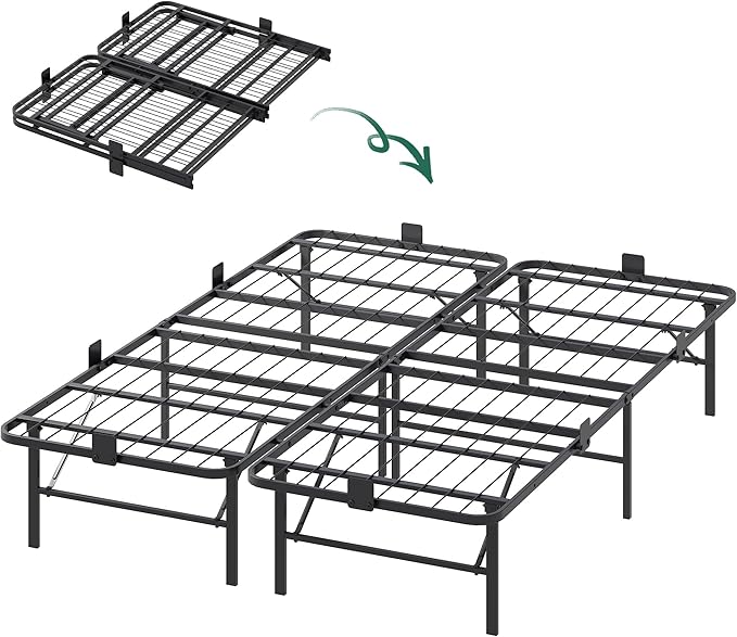 WLIVE Foldable Queen Bed Frames, Metal Platform Bed Frame Queen Size with Heavy Duty Steel Slats, No Box Spring Needed, Easy Assembly, No Noise, Black