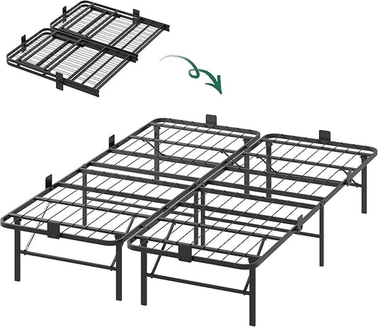 WLIVE Foldable Queen Bed Frames, Metal Platform Bed Frame Queen Size with Heavy Duty Steel Slats, No Box Spring Needed, Easy Assembly, No Noise, Black