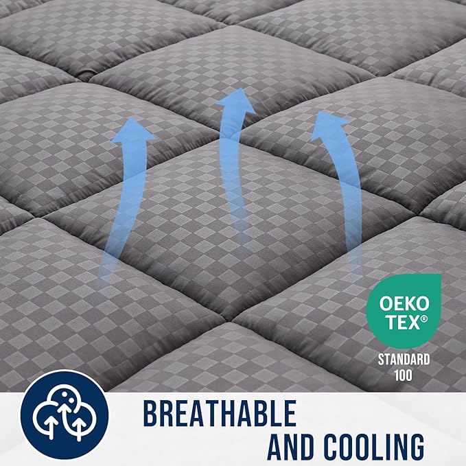 OLANLY King Quilted Fitted Mattress Pad, Elastic Fitted Mattress Topper, Cooling Soft Mattress Cover Stretches up to 21 Inches Deep, Machine Washable Mattress Protector (78x80 inch, Dark Grey)