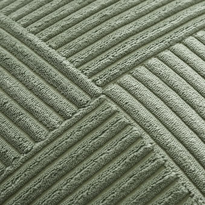 MIULEE Decorative Lumbar Throw Pillow Covers for Couch Bed Livingroom 12x20 Inch Set of 2 Light Olive Green Boho Accent Throw Pllows Broadside Striped Patchwork Soft Corduroy Summer Pillowcases